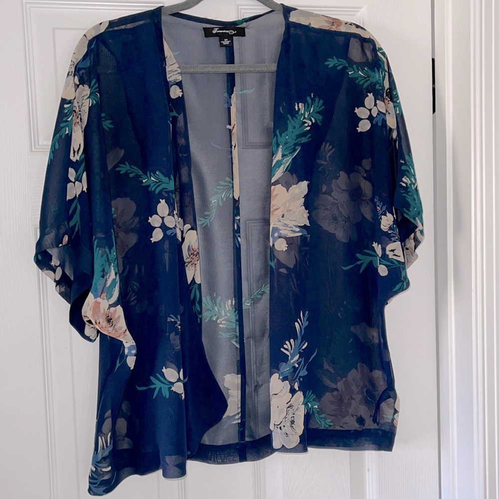 Navy and floral kimono shirt